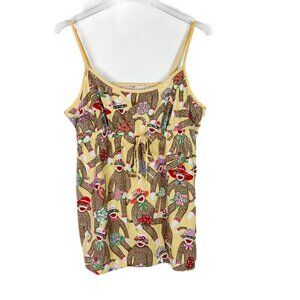 Nick and Nora Sock Monkey Pajama Tank Top Babydoll Yellow Size Large L EUC